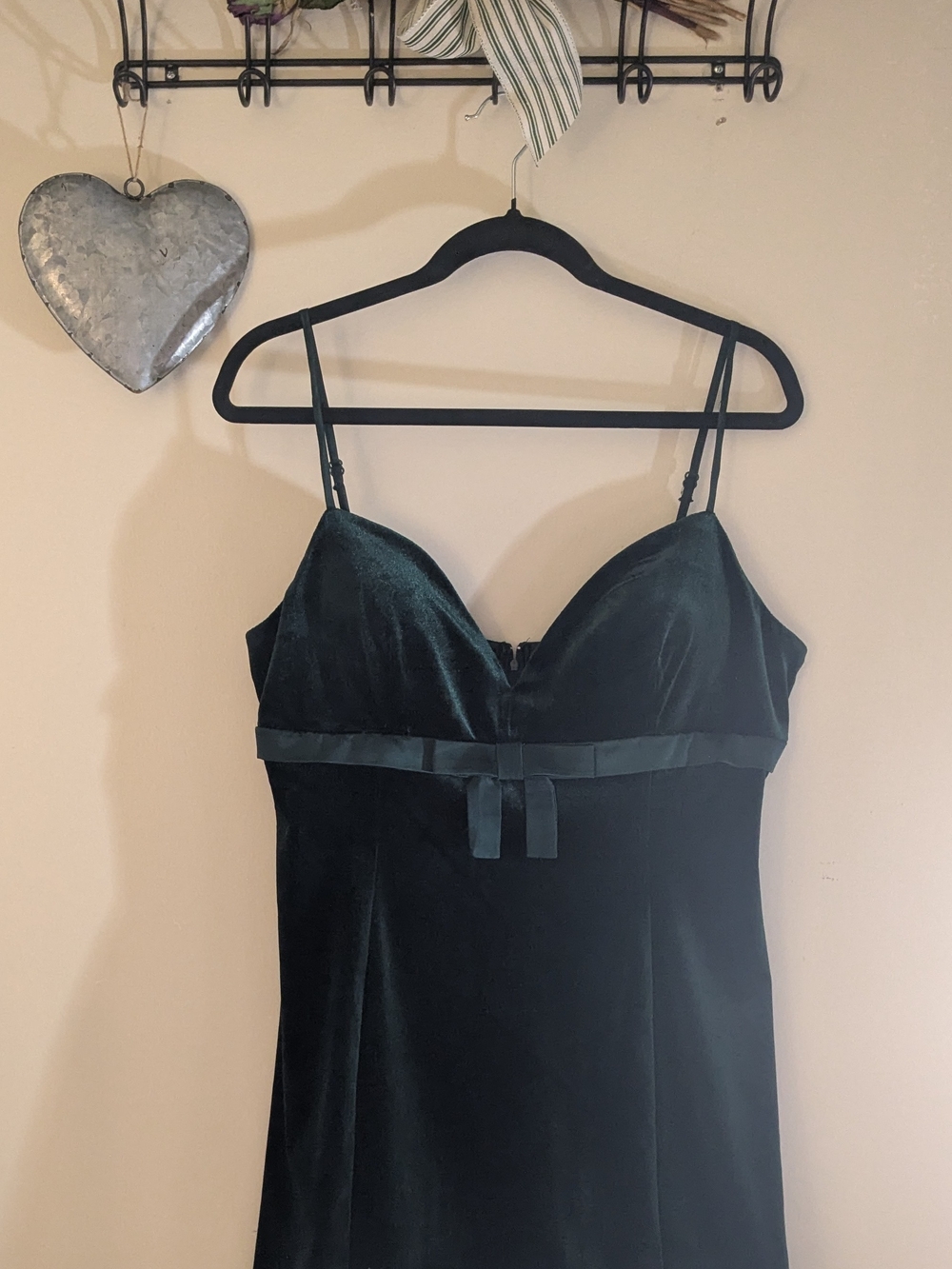 B. Smart Emerald Velvet Slip Dress with Satin Trim